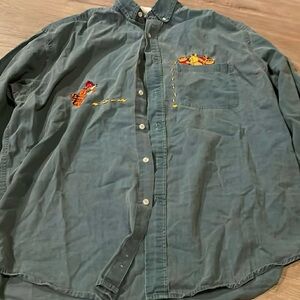 VTG Mickey Inc Winnie the Pooh Tigger Green Embroidered Button Up Women's L